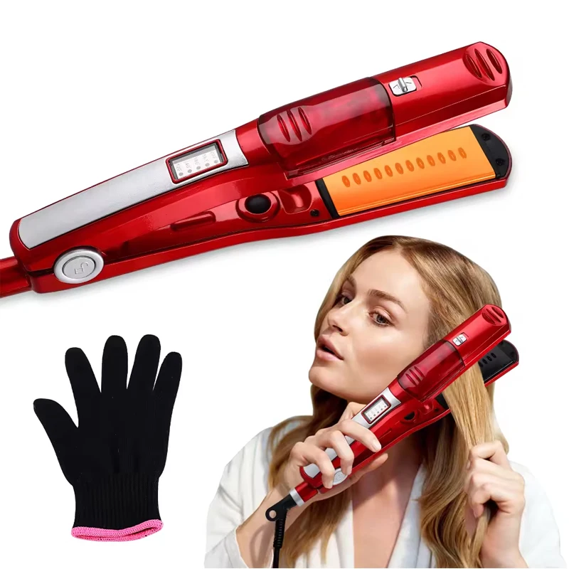 Professional Strong Steam Electric Hair Straightener Portable Salon Wide 2-in-1 Flat Iron & Curling Iron for Household Use
