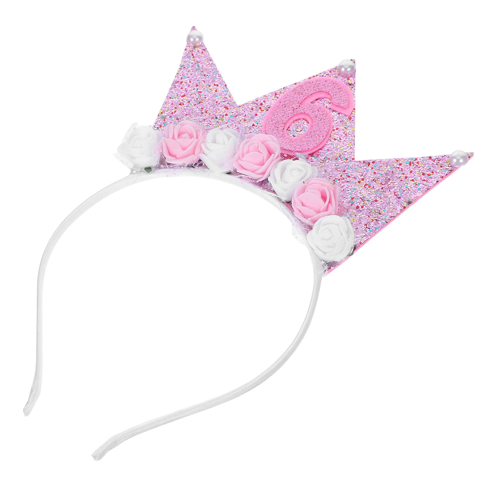

6th Birthday Pink Crown Headband Toddler Girl Tiara Reusable Hair Accessory for Party Celebrations Princess Crowns Headband