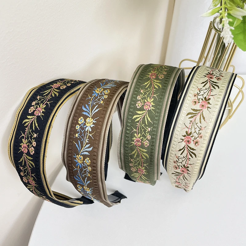 New Hairhoop Fashion Retro Embroidery Hairband Handwork Flowers Headband Center knot wide-brimmed For Adult Hair Accessories