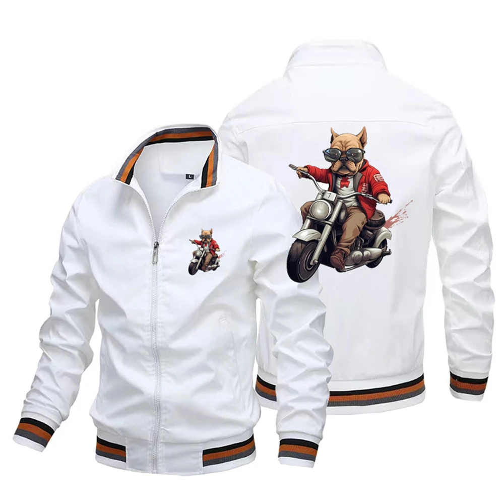 Men\'s New Hip Hop Trend Dog Logo Motorcycle Jacket Fashion Personality Street Fashion Windproof Motorcycle Jacket Top