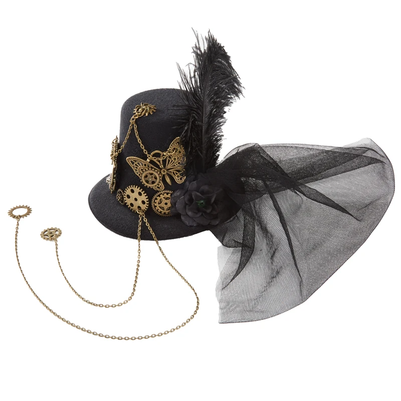 Steampunk Mini Top Hat Gothic Punk Gear Little Fedoras Hair Clip Fascinator Costume Head Wear