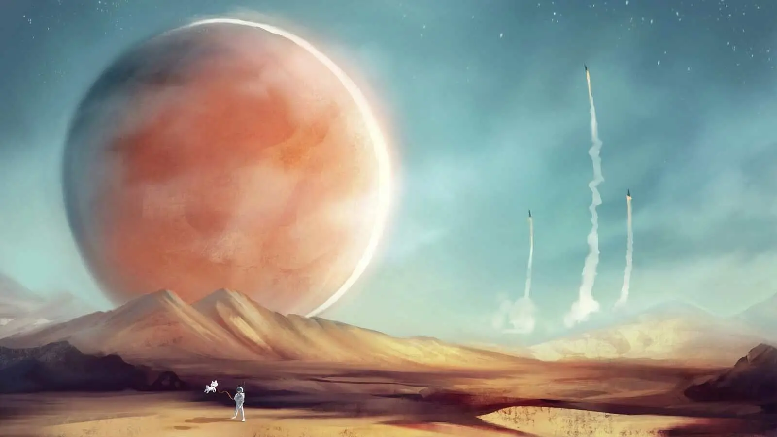 

The Moon Mars Space Man Digital Art Picture Print Silk Poster Home Wall Decor