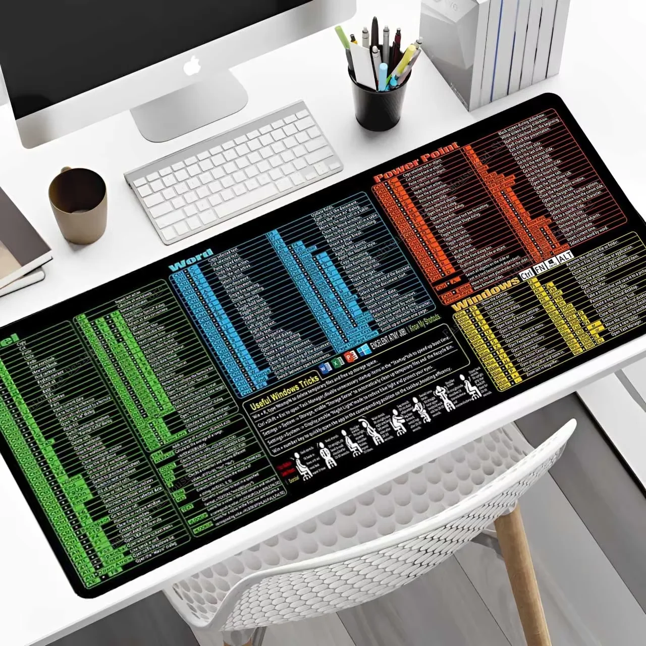 Excel Word Power Point Windows Cheat Sheet Shortcuts Keys Mouse Pad Keyboard Software Gaming Desk Mat Rubber Protector Office
