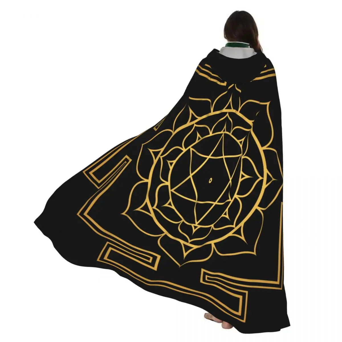 

Adult Halloween Sri Yantra Mandala Cloak Cape Hooded Medieval Costume Full Length Dress Coat