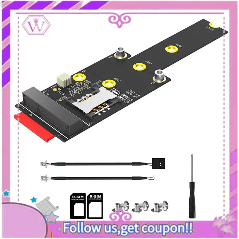 ABSL-M.2 Key M To Mini PCIE Adapter With SIM Card Slot Supports Wifi WWAN LTE 3G/4G/5G Network Modules For Desktop