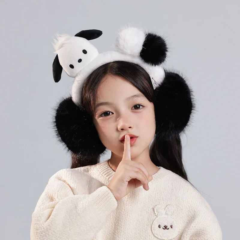 Miniso Pochacco zimowe nauszniki dla dzieci chłopiec dziewczyna pluszowe nauszniki uczennica słuchawki dla dzieci etui na uszy przedszkole uczeń ciepły prezent