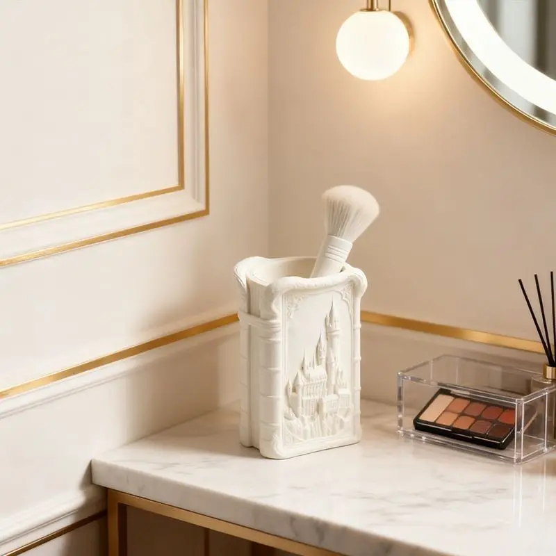 Pen Holder Plaster Doll White Roman Castle Ornament Makeup Storage solid creamy white Relief Ornament