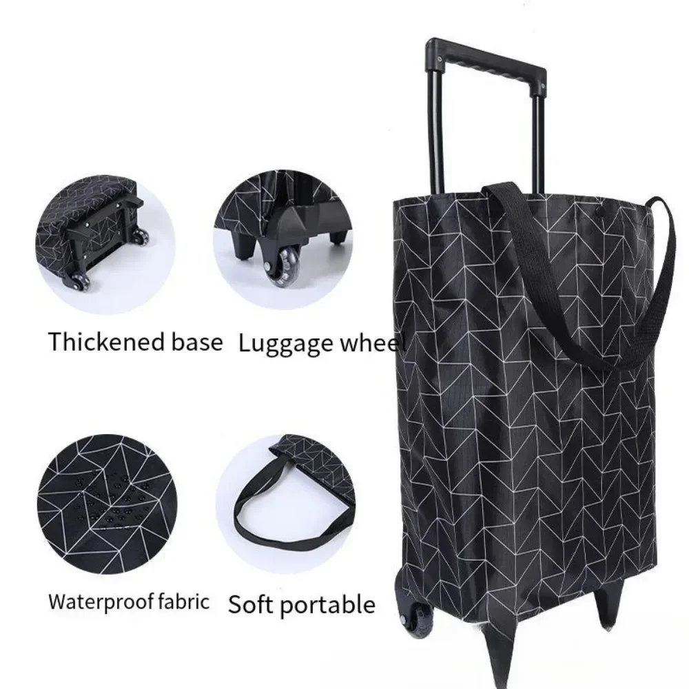 Small Foldable Shopping Cart with Wheels Folding Carrying Bag Waterproof Rolling Trolley Handbag Stair Climber Travel Telescopic