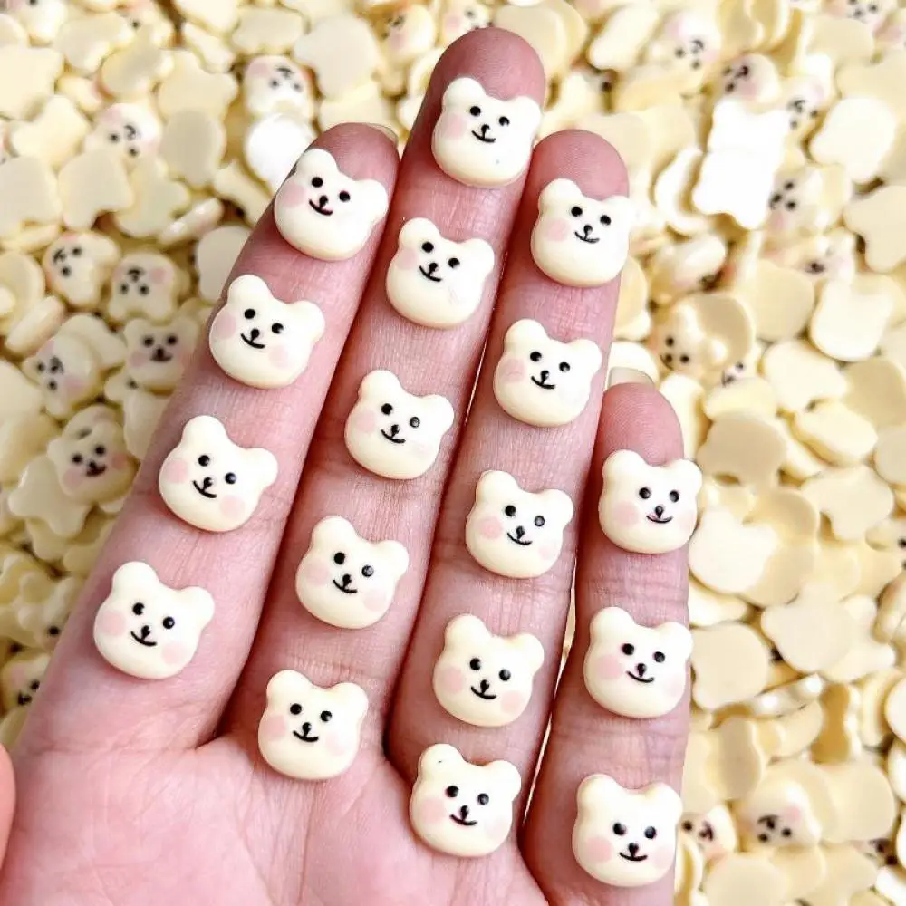 Cartoon Adorable Beige Bear Head Nail Art Charms Kawaii Luminous Powder Blusher Smiley Bear Resin Nail Decorations for DIY Nails