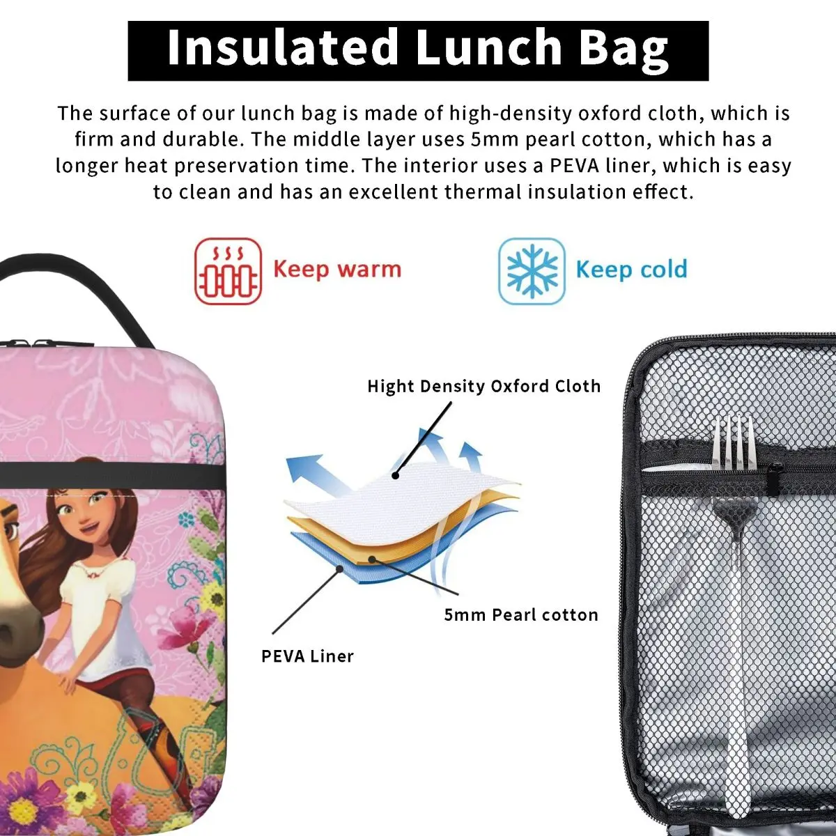 Spirit Riding Free Insulated Lunch Bag for Women Kids Leakproof Food Boxes Thermal Lunch Box Tote