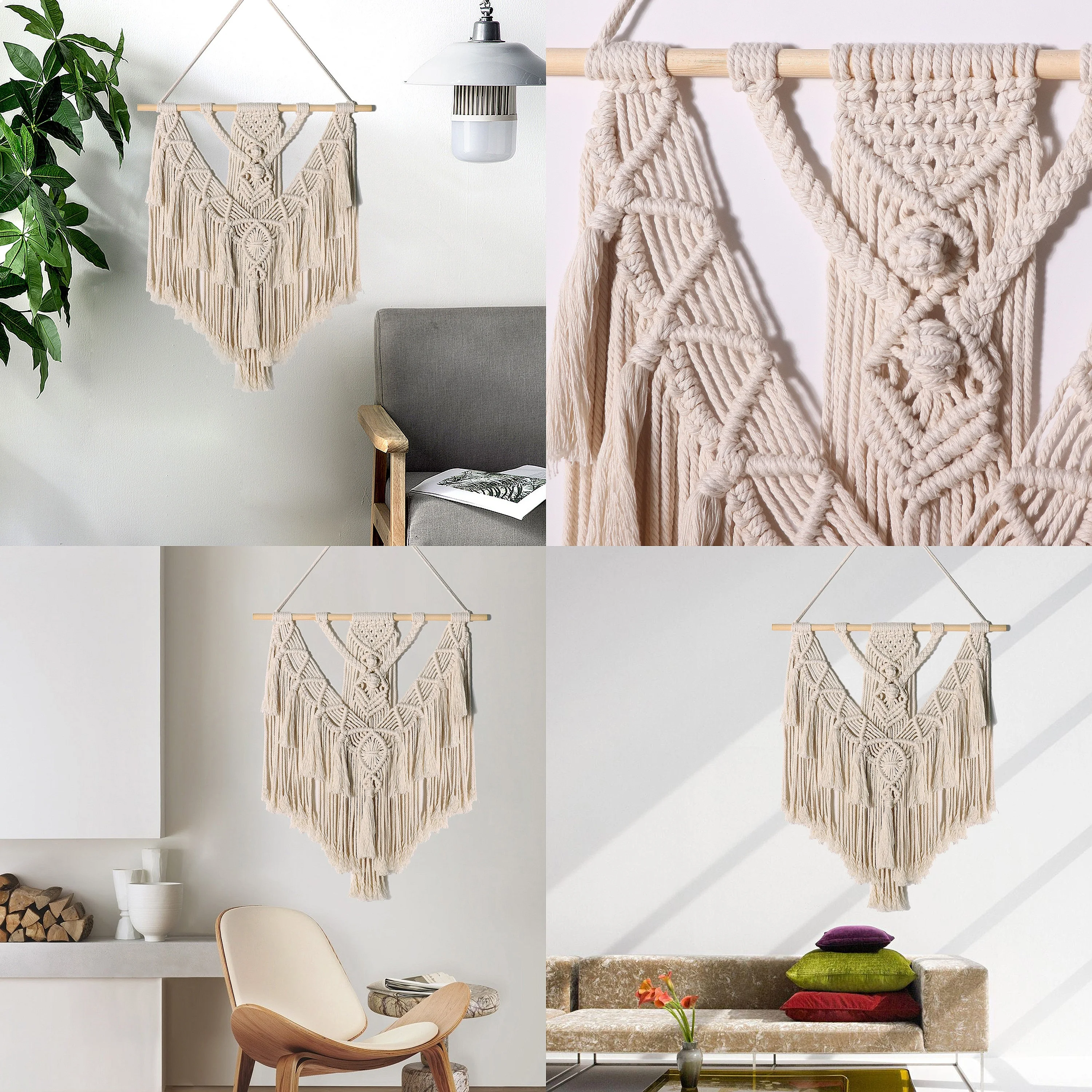 Bohemian Handwoven Macrame Wall Hanging Tapestry Tassel Decor for Boho Home Bedroom Decorative Wind Chime Ornament