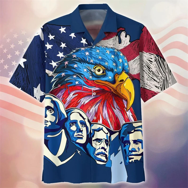 American Flag Street Style Men's 3D Print Hawaii Shirts Holiday American Independence Day Graphic Summer Beach Hawaiian Blouses