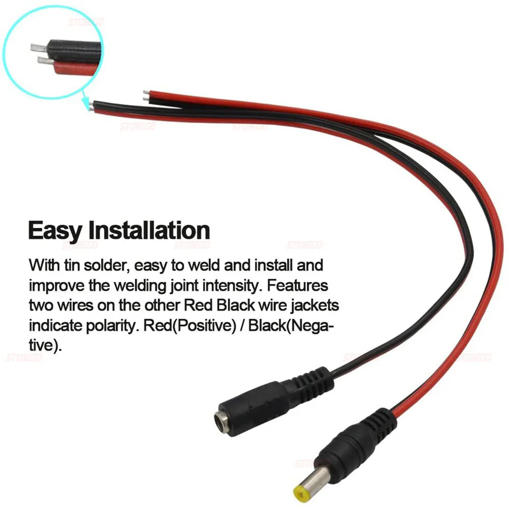 STONEGO 10/20/50PCS 12V DC 5.5 x 2.1mm Male/Female Jack Cable Adapter Plug Power Supply Wire