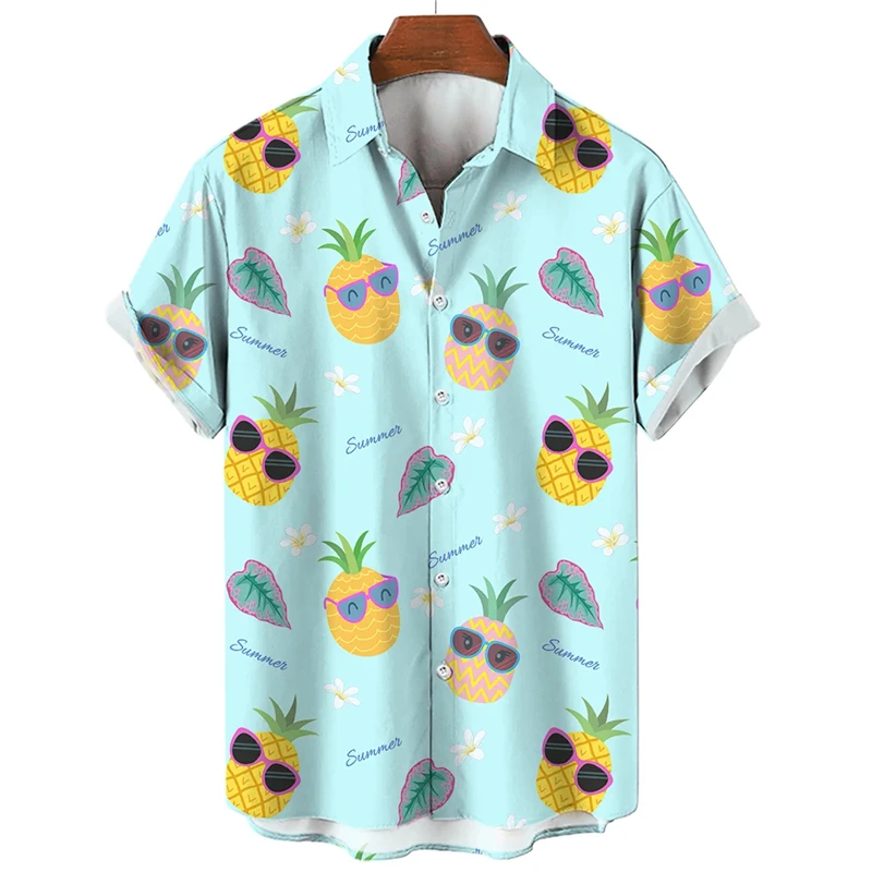 

Funny Design Pineapple Sunglasses Graphic Blouses Fashion Hip Hop Fruit 3D Printed Shirts For Men Clothes Summer Y2k Button Tops