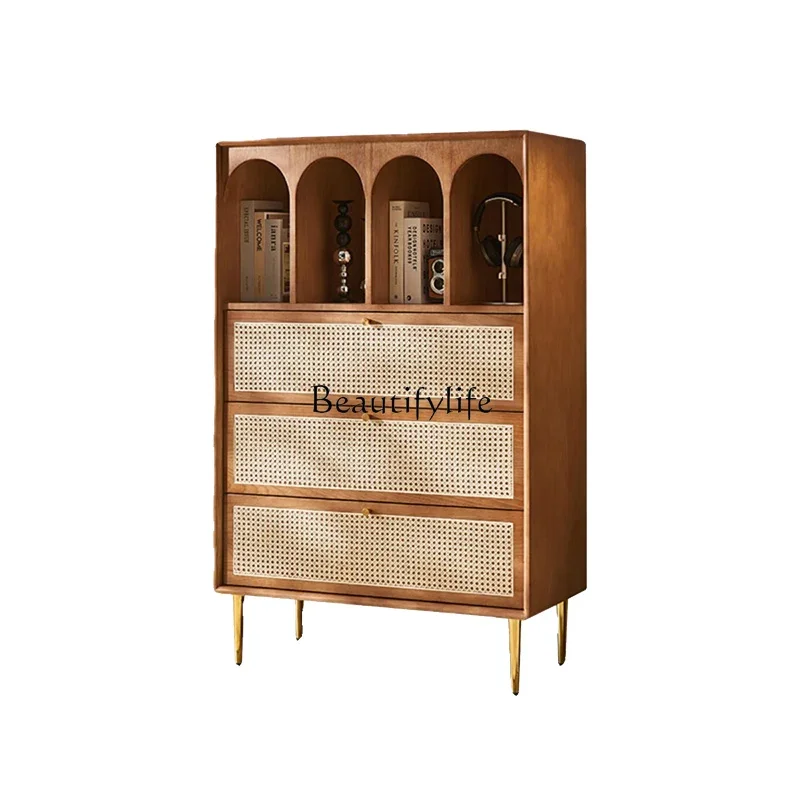 

yj9 Medieval style solid wood rattan chest cabinet retro locker multi-functional entrance display