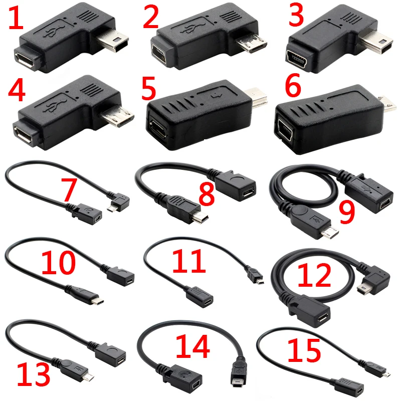 90-Grad-Links- und Rechts-Winkeladapter, Mini-USB 5-Pin, Micro-Typ-C-Buchse auf Micro-USB-Stecker, Daten- und Ladeadapter für Mobiltelefone, MP3-Adapter