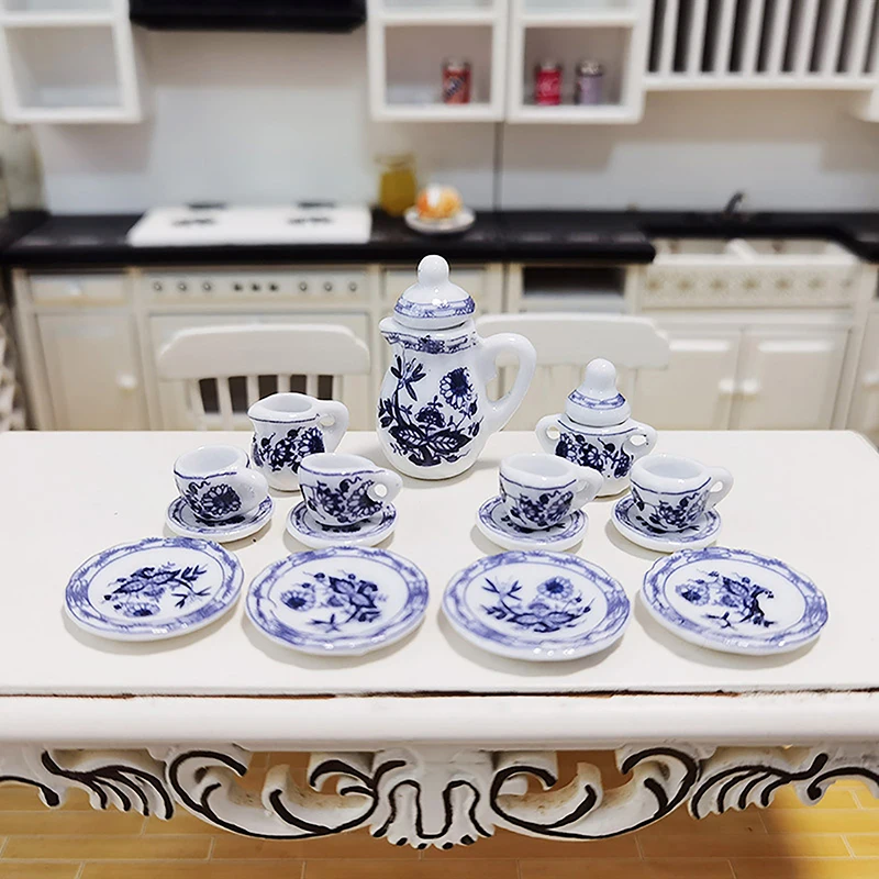 1Set 1:12 Dollhouse Miniature Porcelain Ceramic Tea Cup Set Tableware Kitchen Dollhouse Teapot DIY Toys