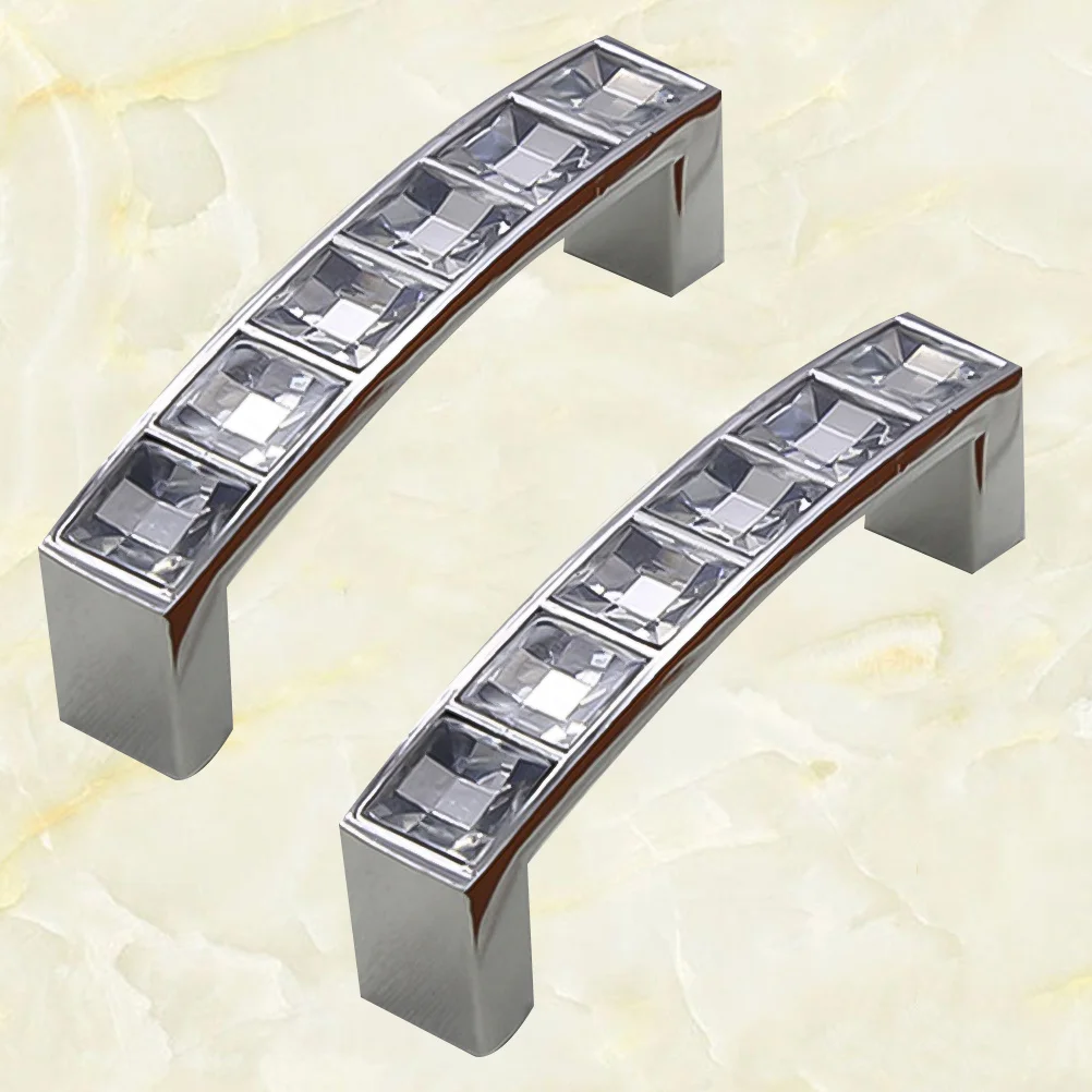 

2Pcs Graceful Crystal U Shaped Door Knobs Cabinet Drawer Pulls Bright Chrome 2.2cm Screws Long Time Use Door Knob