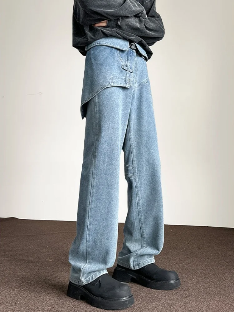 

Men's Design Sense Spliced Jeans High Street Micro Flared Straight Leg Wide Leg Summer Trendy Jeans Casual Youth Fashion