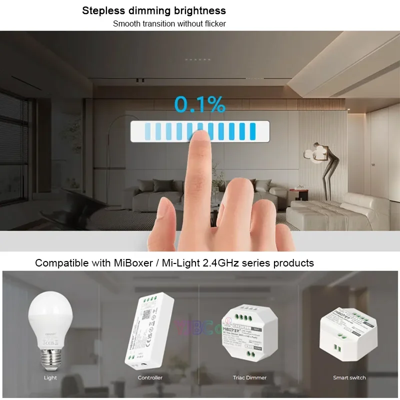 Miboxer single color dimming 4-Zone Touch Panel Brightness Remote 3V B5 for LED light/led Controller/Triac Dimmer/Smart switch