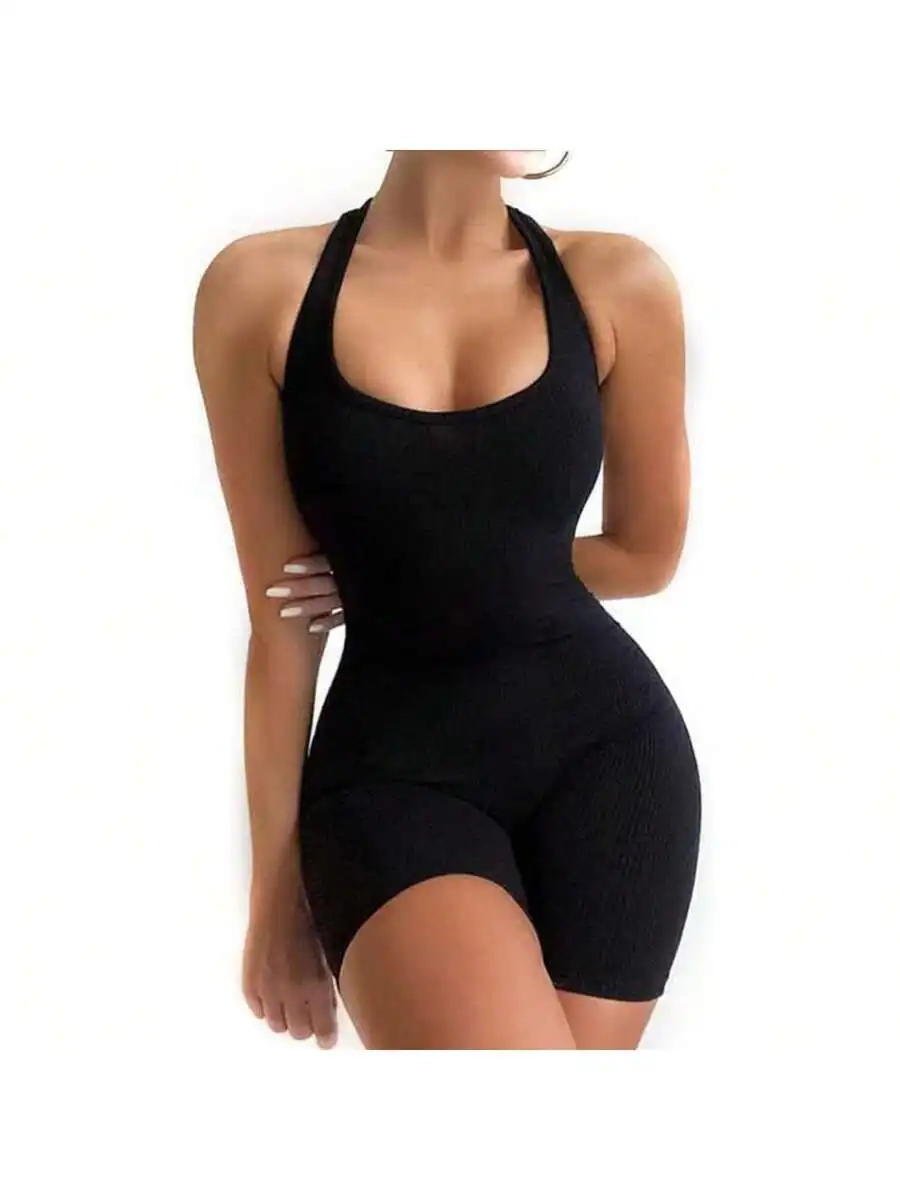 Womens Sexy One Piece Tank Top Sleeveless Backless Bodycon Shorts Jumpsuits Bodysuit Catsuit Ribbed Sports Romper