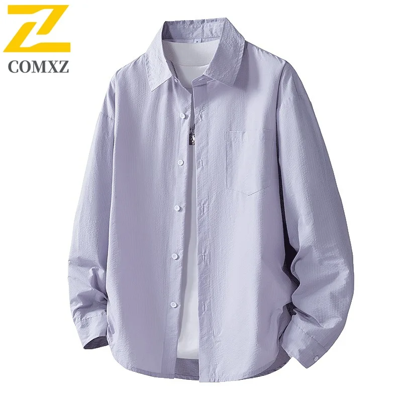 

COMXZ Men Jacket Summer Vintage Plaid Shirt Loose Fashion Classic Light Luxury Business Coat Turndown Collar Office Outerwear
