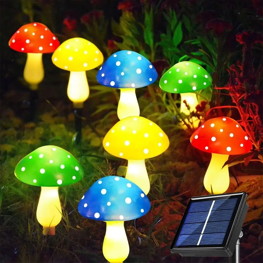 LED Solar Cogumelo Jardim Luz, impermeável Lâmpada ao ar livre, Fairy Light, Caminho, Paisagem, Quintal, Decoração varanda, 8 Modos, 8 Pcs