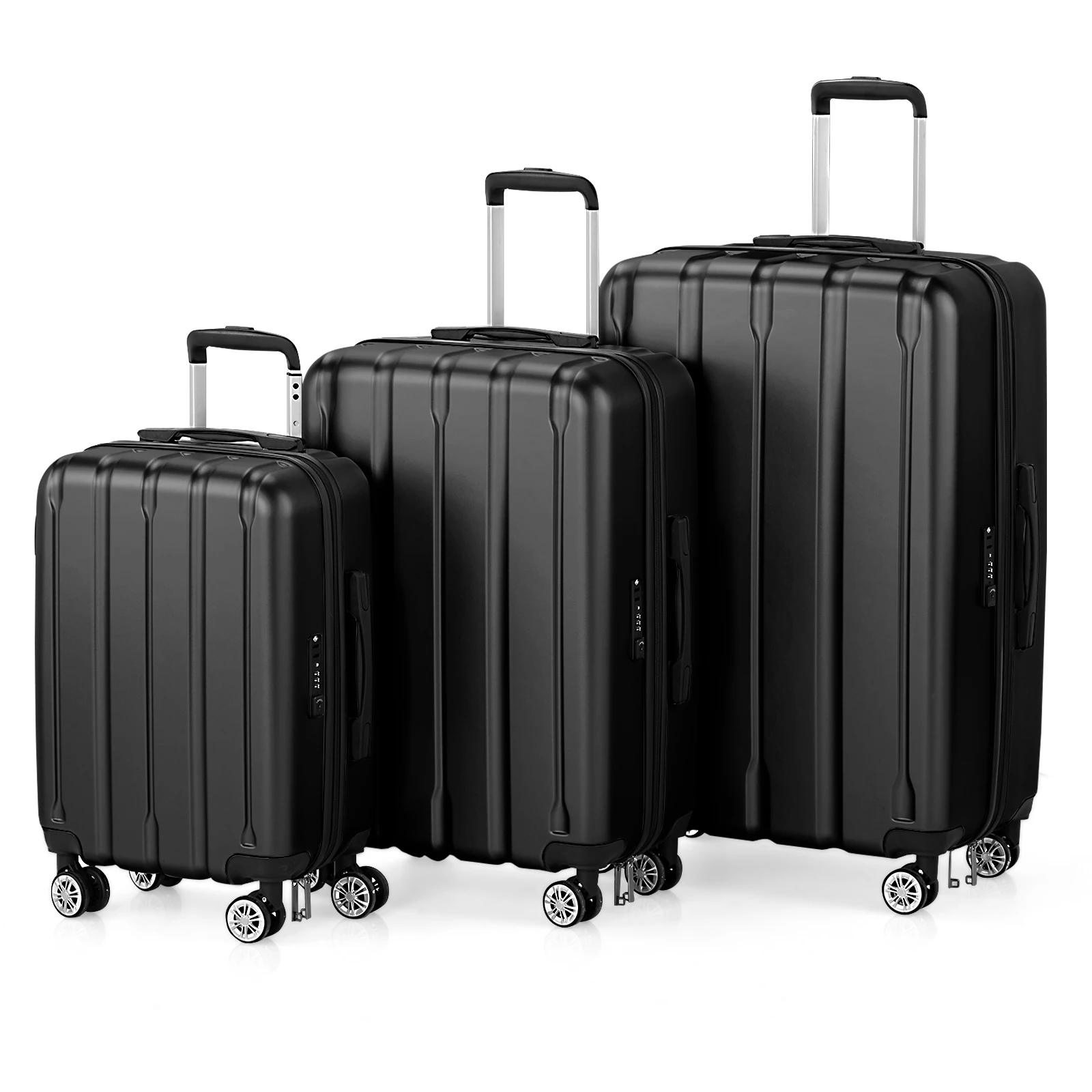 3-in-1 Set Vertical Stripe ABS&PC Trolley Case 20in 24in 28in ABS PC Classic Color 02-Black