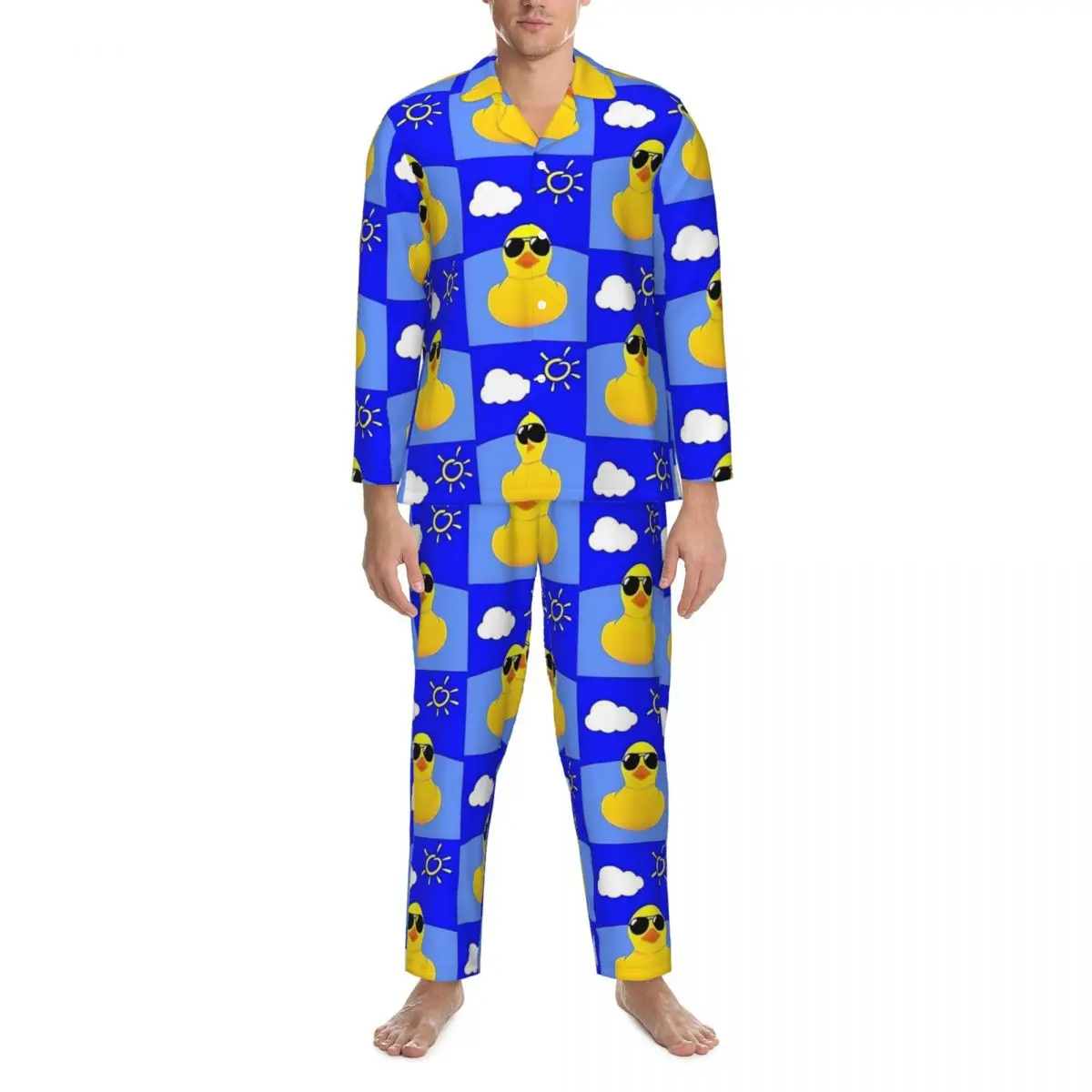 Rubber Ducks Sleepwear Spring Funny Animal Aesthetic Oversized Pajama Sets Male Long-Sleeve Lovely Room Graphic Home Suit