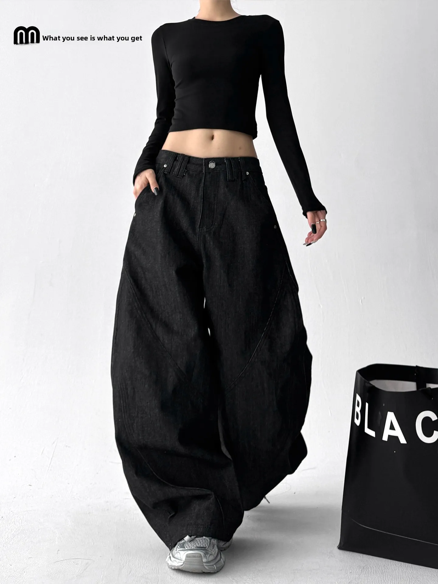 

Женские джинсы Bla с широкими штанинами, модная осенняя рабочая одежда 2025 года, повседневная одежда на молнии с высокой талией, смесь хлопка из полиэстера