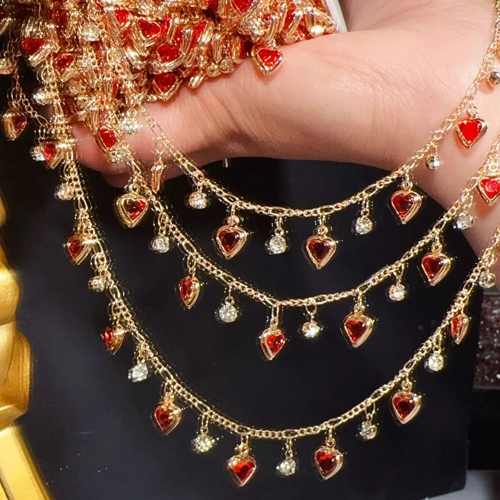 

0.5/1Meter Red Heart Rhinestone Beads Chain Crystal Metal Chains Handmade For Necklace Bracelet DIY Jewelry Making Accessories