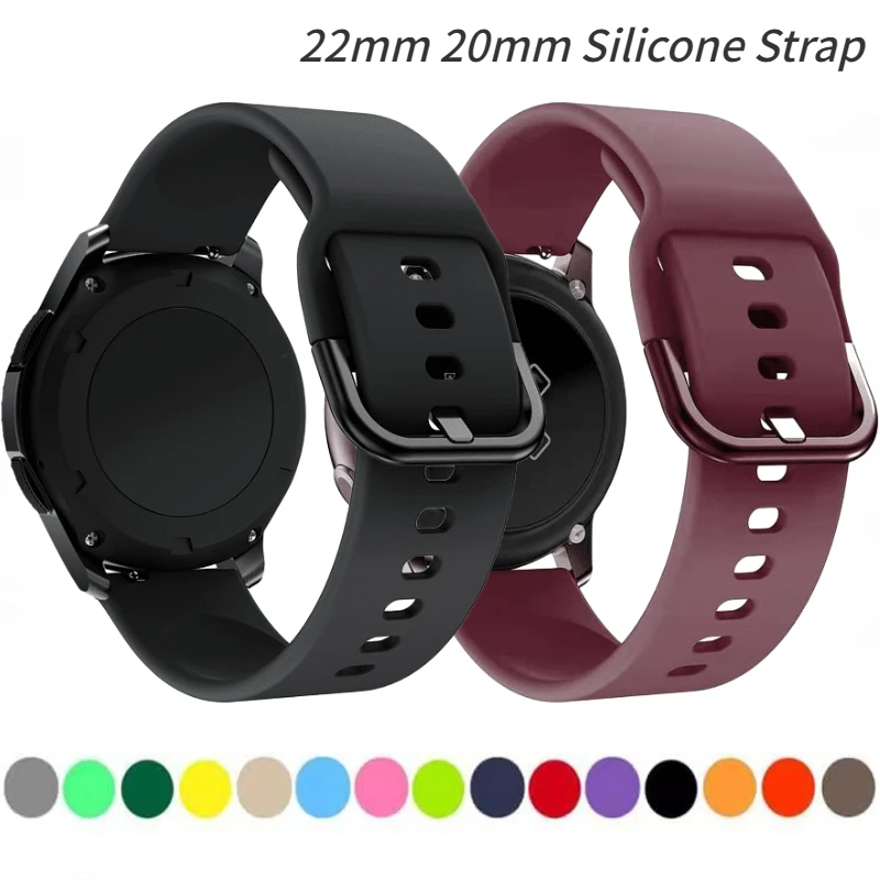 

22mm 20mm Silicone Strap For Samsung Galaxy watch 3/Active 2 42mm/Amazfit Bip Sports buckle Bracelet Band For Huawei watch GT2