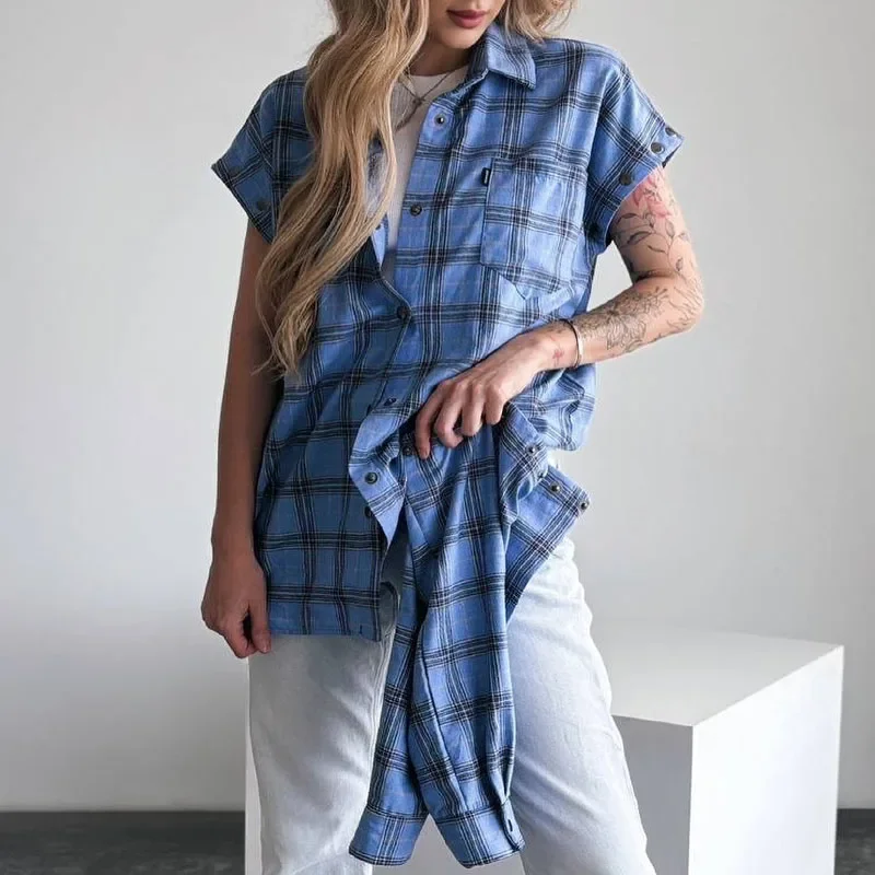 Camicie a quadri da donna primavera autunno manica staccabile donna stile coreano Streetwear camicetta Vintage allentata Lady risvolto Pocket Tops