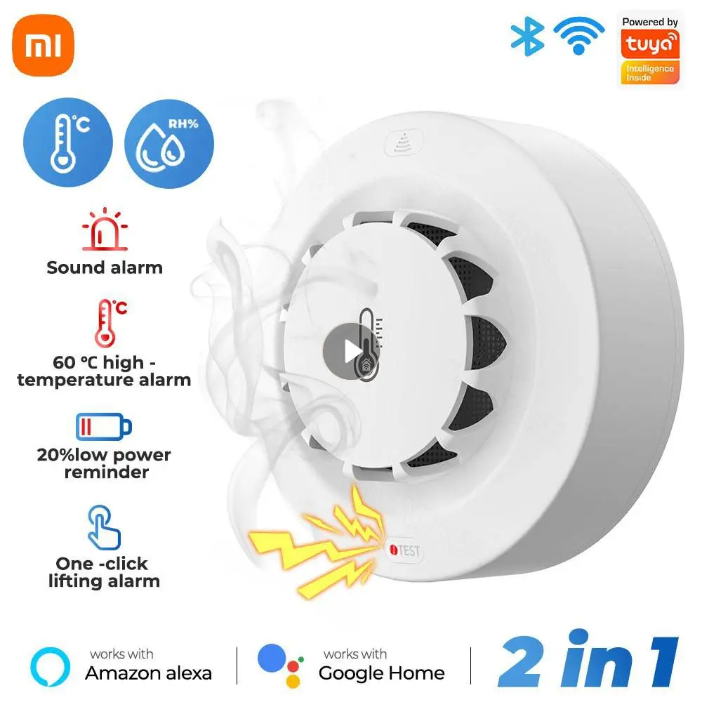 Xiaomi WiFi Smoke Alarm Temperature And Humidity Detection 2In1 Sensor Smart Life Firefighter Compatible With Google Home Alexa