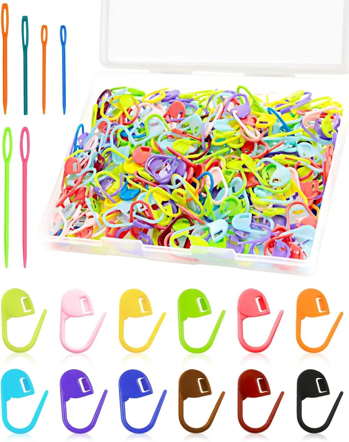 300Pcs Stitch Markers Include Large Blunt Sewing Needles Colorful Knitting Markers Plastic Crochet Hook Clip Bulk Locking Clips