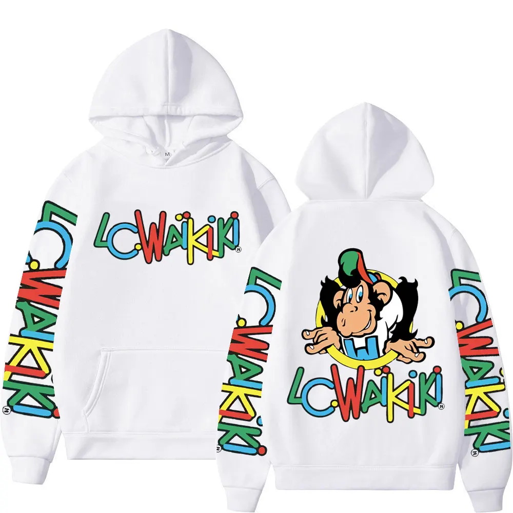 Funny Lc Waikiki Monkey Double Sided Graphic Hoodies Men Women Casual Fashion Loose Pullovers Street Y2k Aesthetics Sweatshirts