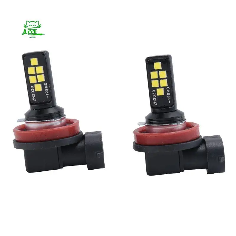 A22E-2Pcs Car Highlight Fog Light H8/H11 3030 12Smd Cold White Decoding Flash Led Anti-Fog Lamp