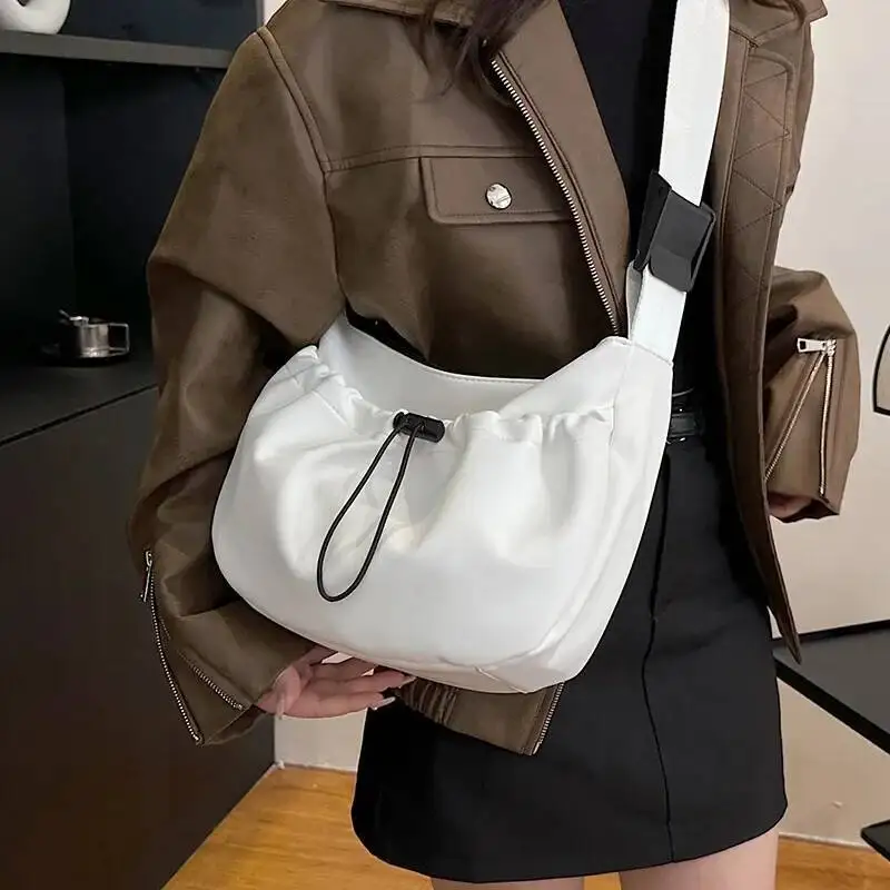 2025 New Trendy Pu Leather Women's Handbags Fashion Pleated All Match Simple Crossbody Bag Y2k Aesthetic Vintage Shoulder Bags