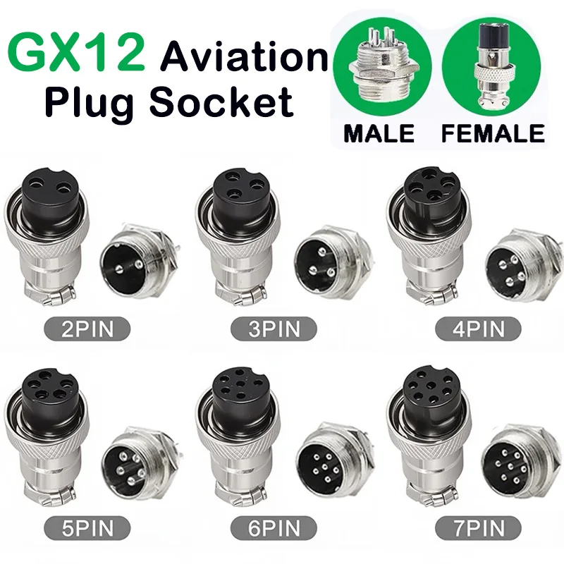 

5Pcs GX12 Connector Nut Type 2/3/4/5/6/7Pin Male Female Lc Cable Aviator m12 Circular Aviation Connector Plug Panel Mount Socket