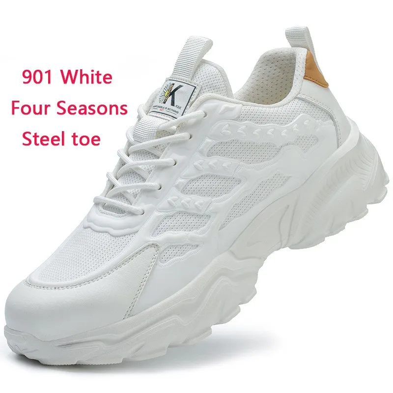 Zapatos de seguridad blancos para hombres y mujeres, antigolpes, antiperforación, aislamiento, 6kv, resistente al desgaste, negro, blanco, transpirable, ligero