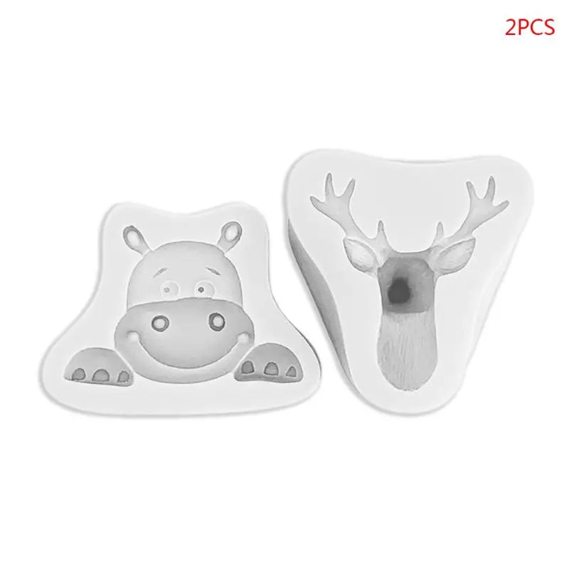 2Pcs/Set Christmas Deer Hippo for Head Silicone Mold Cake Fondant Chocolate Mould DIY Soap Crafts Decoration Baking DropShip