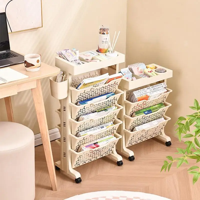 Simple Movable Book Shelf on Wheels Bookshelf Movable Floor Small Cart Book Storage Shelf Pen Holder Office Supplies