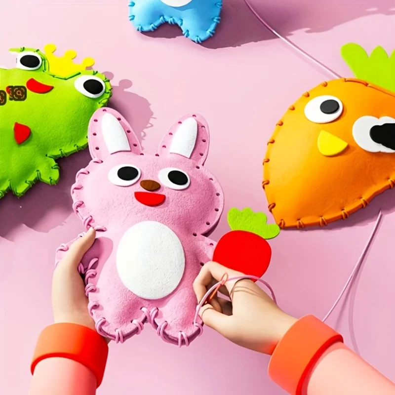 8PCS Complete Beginner Sewing Set - Learn Sewing and Embroidery, Make Animals - Includes Fabric, Needles, and Thread -Best Gift