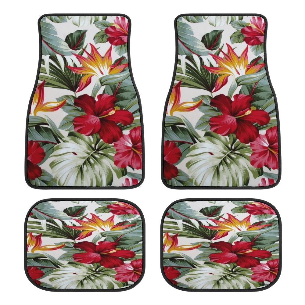 

Hibiscus Hawaiian Flower Printed Car Floor Mats Upholstery Accessories Rubber Fits Most Cars Custom Pattern tree leaf Foot Mats