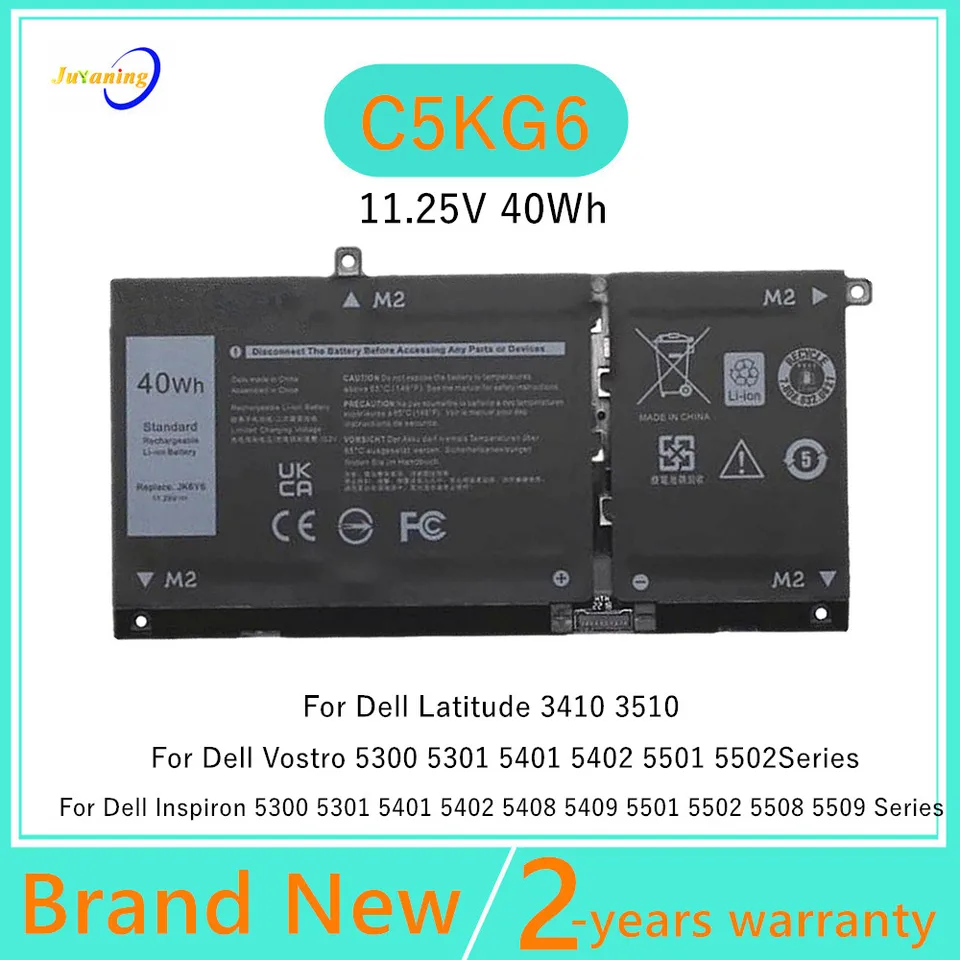 Vervangende Laptopbatterij – 11,25V 40Wh Li-ion – Compatibel Met Dell Latitude 3410/3510, Vostro 5300/5401/5501, Inspiron 5300/5400/7405/7300/7500 2-in-1 Zilver – Vervangt JK6Y6, C5KG6, CF5RH, H5CKD