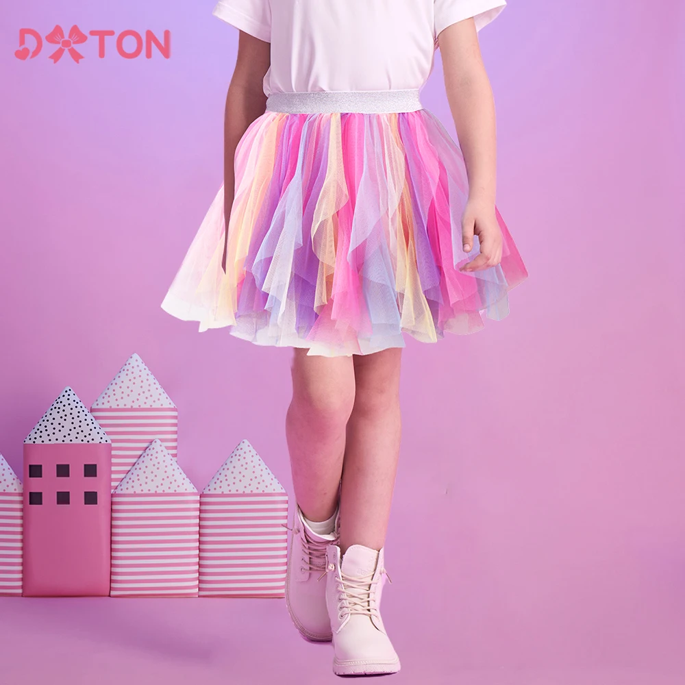 

DXTON Tutu Skirt For Girls Irregular Tulle Mesh Toddler Princess Skirt Gradient Color Matching Ballet Dancing Children Costumes