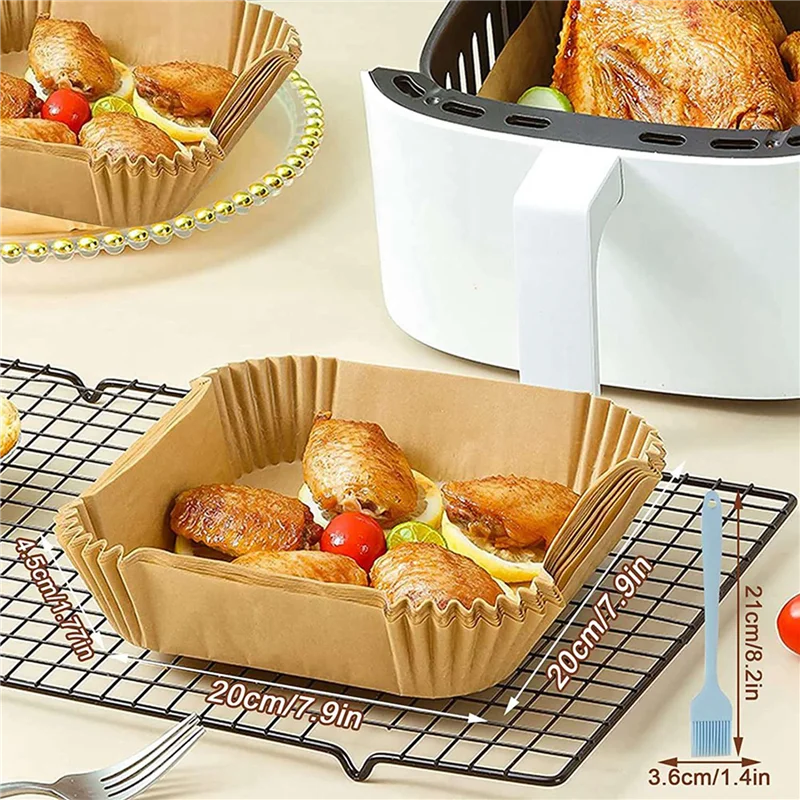 ABKR-ورق خبز لمقلاة الهواء الساخن المربعة (20 سم)، عبوة من 200 ورق خبز للمقلاة الهوائية، ورق غير لاصق مقاوم للماء