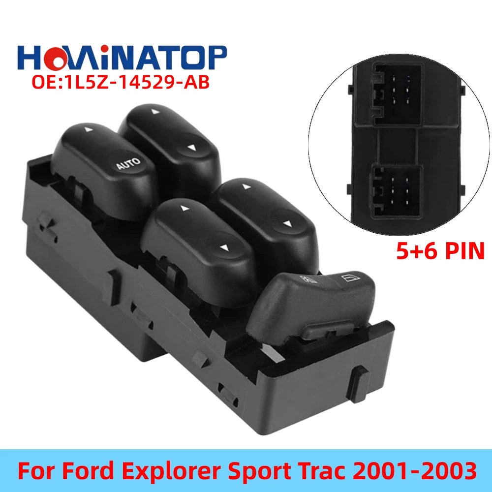 HOWINATOP 1L5Z-14529-AB 11Pin Power Window Master Switch Single Auto Down For Ford Explorer Sport Trac 2001-2003 OEM Replacement