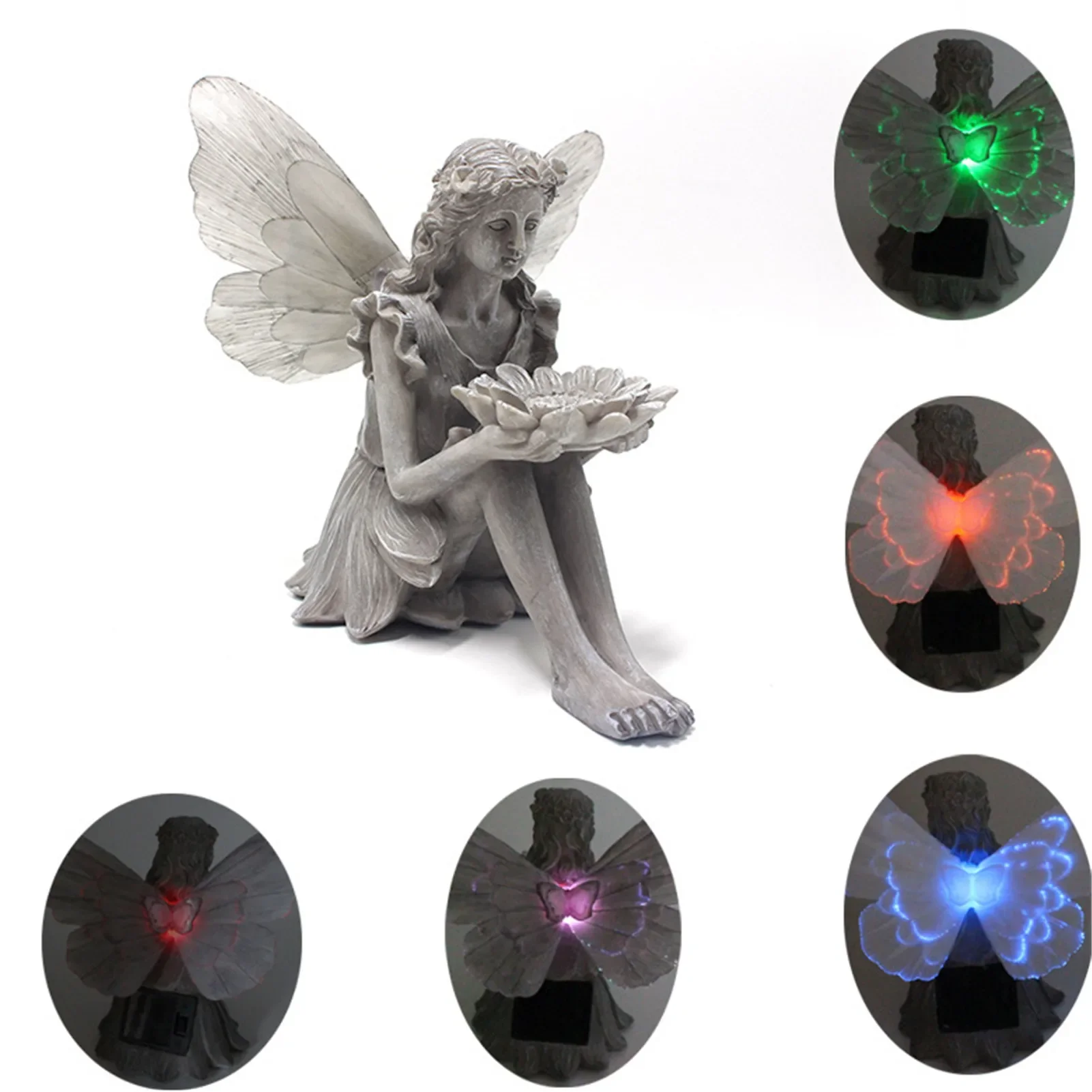 

Suower Fairy Statue Solar Lighting Wings Ornament Outdoors Beautiful Angel Sculpture Decorative Figure Ornament Garden Decor