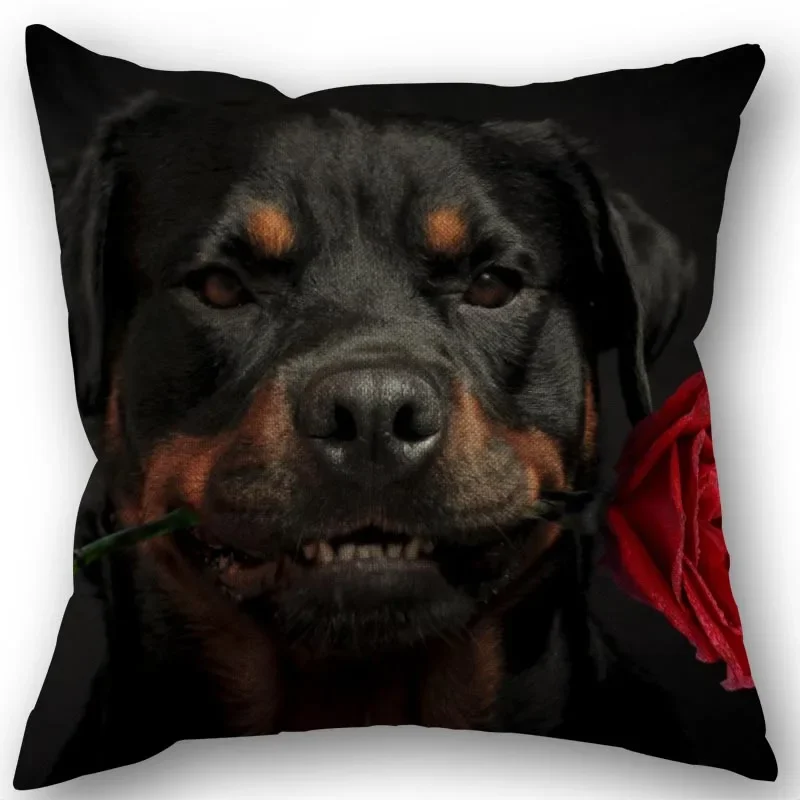 Nowa niestandardowa poszewka na poduszkę PET Rottweiler tkanina bawełniana lniana kwadratowa poszewka na poduszkę z zamkiem błyskawicznym 45X45cm ślubna poszewka dekoracyjna — zdjęcie 3